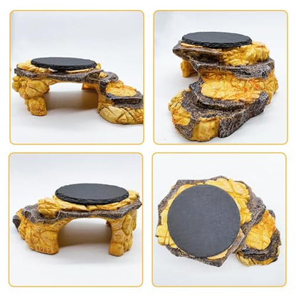Reptile Basking Platform Gecko Hide Juvenile Beared Dragon Tank Accessories | 9.45"×5.31"×3.15",Resin,with a rock platform,Box packaging,Turtle habitat accessories,for Lizard Leopard Crested Gecko - style: style 3