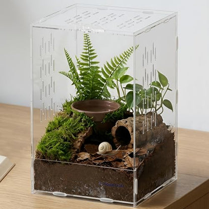 Acrylic Jumping Spider Enclosure, 7.48 x 7.87 x 11.81 in Clear Terrarium | Front-opening ventilated habitat for jumping spiders, small spiders and slow-moving invertebrates; clear acrylic display. - size: 7.48 x 7.87 x 11.81 inches（19x20x30cm）
