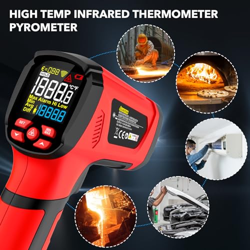 Infrared Thermometer Temperature Gun, -40℉-3632℉, Non Contact Digital Laser Thermometer Pyrometer 50:1 High Temp with Color LCD Display for Industrial HVAC Forge Metal Smelting - color: Red -40°F-3632°F (-40-2000°C)