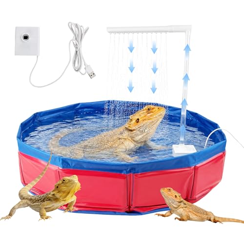 FlidRunest Large Electric Bearded Dragon Pool, Foldable Bearded Dragon Electric Bathtub, Bearded Dragon Pool, Bearded Dragon Swimming Pool with Faucet, Bearded Dragon Accessories Bath Tub