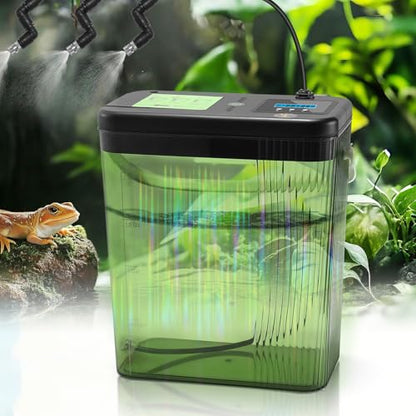 Reptile Misting System - 2-Gallon Large Water Tank, 3 Adjustable 360° Nozzles, Touch-Controlled Light, for Chameleons, Snakes, Lizards and More