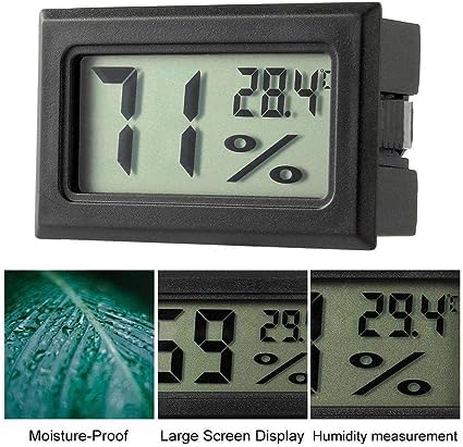 Black Mini Compact Digital Hygrometer,Mini Thermometer Hygrometer,Indoor Humidity Meter,Temperature and Monitor for Bed Room, Pet Reptile, Plant, Greenhouse Indoor Thermometers