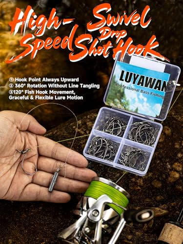 40-Pack Swivel Drop Shot Hooks, Weedless Wide Gap Quick Clip Hooks, Premium Carbon Steel Sharp Anti-Twist Rust-Proof Fishing Hooks, Easy Rigging for Bass Senko Worms Wacky Finesse Fishing - size: EWG 3/0