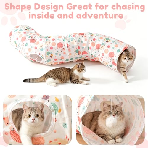 Cat Tunnel with Cat Toy Ball, Collapsible S Shape Cat Tunnel, Cat Tunnels for Indoor Cats, Foldable Cat Tunnel Cat Tube Toys for Bunny, Guinea Pig, Ferrets, Puppy - color: Tunnel