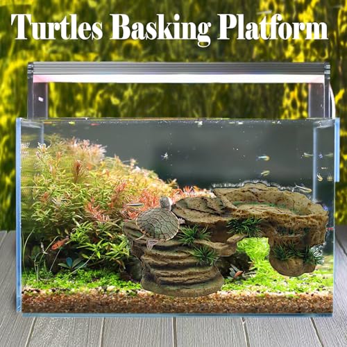 kathson Turtle Basking Platform,Tortoise Resin Climbing Rock Rectangular Resting Terrace Tank Accessories,Reptiles Dock Hide Cave Habitat Decoration for Bearded Dragon Lizard Geckos Spiders (3 PCS) - style: Rustic
