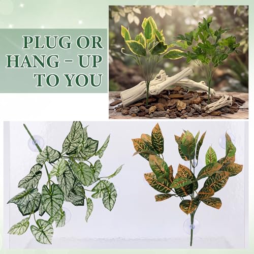 12 Pcs Reptile Plants Terrarium Hanging Plant Vines Artificial Leaves with Suction Cups Climbing Foliage for Bearded Dragon Lizard Gecko Snake Tank Accessories Decor(Petite Leaf Series) - style: Petite Leaf Series