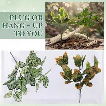 12 Pcs Reptile Plants Terrarium Hanging Plant Vines Artificial Leaves with Suction Cups Climbing Foliage for Bearded Dragon Lizard Gecko Snake Tank Accessories Decor(Petite Leaf Series) - style: Petite Leaf Series