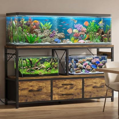 Heybly 55-75 Gal Fish Tank Stand with Drawer, Power Outlet, Rustic HAS005SR | Aquarium Stand, Heavy Duty, for Fish Tank, Turtle & Reptile Terrarium, 48" L × 18.1" Top, 660lbs (Top)+400lbs(Mid) - color: Rustic Brown, size: 55-75 gal