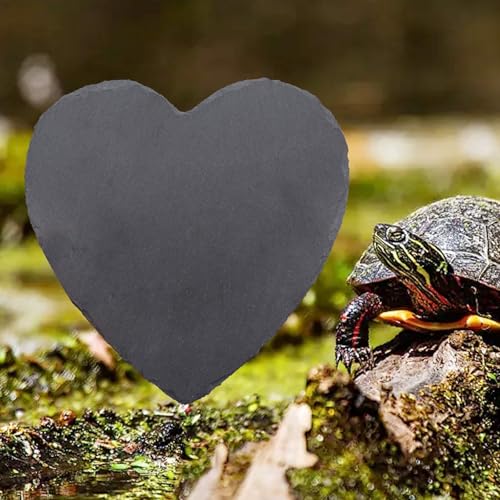 Reptile Basking Platform, 7.9 × 7.9 inch Tortoise Rock Plate, Heart Shape Natural Rock Reptile Food Dish, Turtle Feeding Bowl, Habitat Decor for Bearded Dragon Chameleon Frog Lizard Gecko Hermit Crab - size: S- 8 × 8 inch