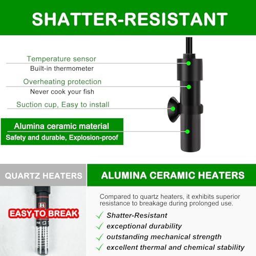 Shatter-Resistant Aquarium Heater, USB 10W Adjustable Mini Fish Tank Heater with External Temperature Controller, Overheating Protection, Used for 0.5-1 Gallon Tank (Alumina Ceramic)