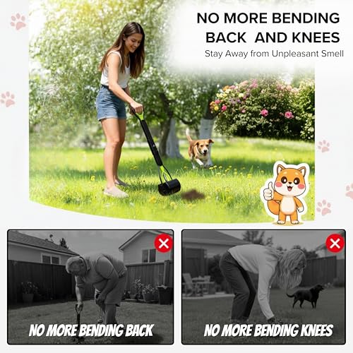 SHAZORY Pooper Scooper for Dogs & Cats – Long Handle, Heavy-Duty Design with Bag Dispenser, Poop Scooper for Large Dogs, Dog Poop Scoop for Yard, Portable for Pet Parents & Dog Walkers (28") - size: 28"
