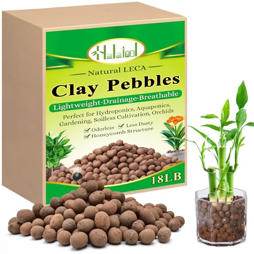 Halatool 18LB Leca Clay Pebbles for Plants, 4-16mm Hydro Balls for Drainage | Reusable, Lightweight Expanded Clay Pebbles, Prevent Root Rot, Hydroponics, Terrariums, Orchids, Top Dressing, Potted Plants - color: 18LB