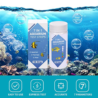 Aquarium Test Strips for Fish Tank: 7-Way 150 Strips Aquarium Water Test Kit Freshwater Testing pH Nitrate