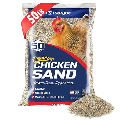 Sun Joe Premium Chicken Coop Sand, Coarse Grade, Washed, Screened and Dried, 50 Lb Bag - Fast-Draining, Non-Clumping, and Natural Mineral Poultry Bedding Accessories for Chicks and Chickens CHKSAND50 - size: 1 Pack