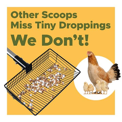 Chicken Poop Scooper for Sand, ¼" Slotted Fine Sifter & Durable Chicken Litter Scoop, Sifting Shovel, Coop Pooper Scooper, Metal Sand Sifter Shovel for Poultry Litter, 2-in-1 Poop Scoop and Rake Tool