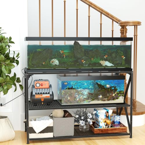 55-75 Gallon Fish Tank Stand, 49.2 x 19.7x 31.5 Inch | Industrial Aquarium Stand with Power Outlet and Switch, Turtle Tank, Reptile Terrariums and Breeder Tank Stand, Black - color: Black