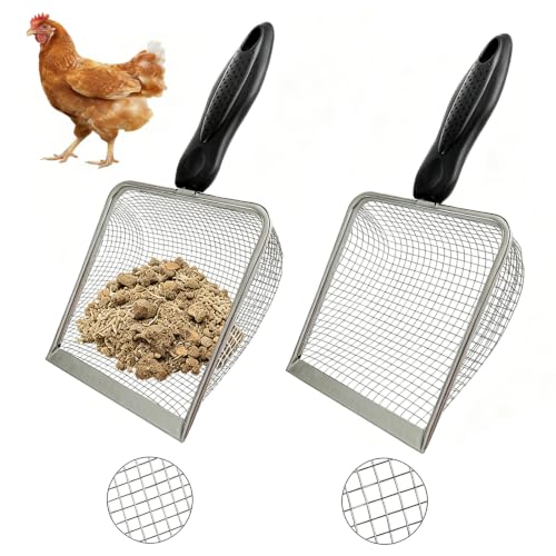 2 Pack Chicken Poop Scooper, 5.5" Metal Mesh Shovel | 3.8mm & 5mm Mesh Metal Chicken Coop Rake and Scoop Tool, Ideal for Poultry Housing, Cat Litter Boxes and Sand Sifting