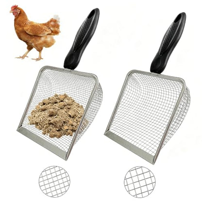 2 Pack Chicken Poop Scooper, 5.5" Metal Mesh Shovel | 3.8mm & 5mm Mesh Metal Chicken Coop Rake and Scoop Tool, Ideal for Poultry Housing, Cat Litter Boxes and Sand Sifting
