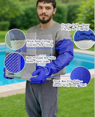LIICHAAO 25 inch elastic cuff Long waterproof fishing gloves,Cleaning Poison ivy gloves,Aquarium pool,Long elbow Resistant Abrasion (XL -25 inch elastic cuff)