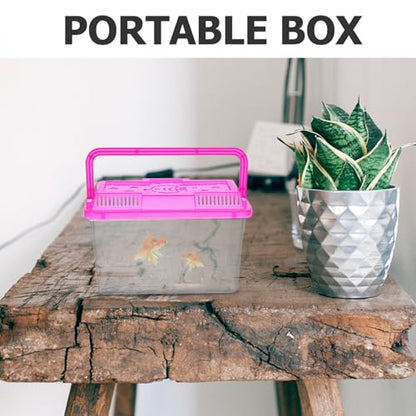 GANAZONO 4pcs Mini Transparent Fish Breeding Box with Handle Small Aquarium Pet Carrier Plastic Container for Reptile Habitat and Observation