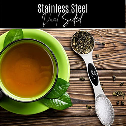Nextop Stainless Steel Magnetic Measuring Spoons Set – 9 Pieces Dual-Sided Stackable Magnetic Teaspoons and Tablespoons for Dry & Liquid Ingredients – Kitchen Gadgets for Baking & Cooking – Black - color: Black