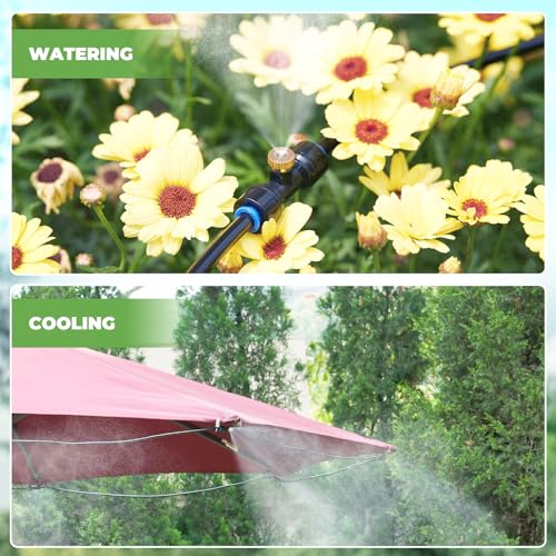 HOMENOTE Misting Cooling System with Timer, 26FT Misting Hose | 7 Brass Nozzles, 3/4" Brass Adapter, Water Timer with Mist Mode & Irrigation Mode, For Patio Cooling and Garden Watering - size: 26FT / 8M