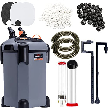 SUNWEN Aquarium External Ultra-Quiet Canister Filter, Fish Tank Water Circulation Filter with Filter Media 171/225/266/317/397GPH - size: SF-1000F-UV-266GPH