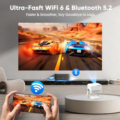 【Built-in Apps & Native 1080P】Smart Mini Projector with WiFi and Bluetooth, 4K Outdoor Movie Projector with Electric Focus & Auto Keystone, YINCODI Portable Proyector for Bedroom/Home/Celling