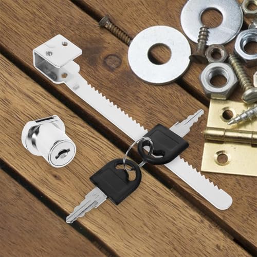 Sliding Glass Door Lock with Key Chrome-Plated Single Swing Glass Cabinet Lock for Display Cases and Terrariums with Ratchet Mechanism and Accessories Kit