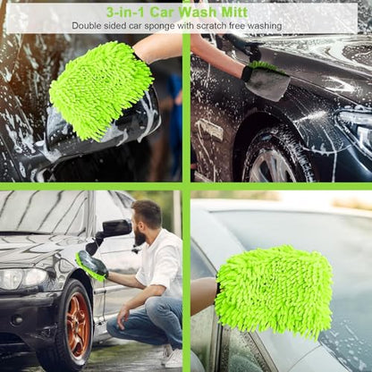 Collapsible Car Wash Bucket with Microfiber Mitt, 10L (2.6 Gallon) Portable Water Buckets with Handle for Car Wash Household Cleaning, Multiuse Collapsible Water Buckett and Car wash mitt - Green - color: Green