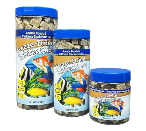 Tubifex Worms, Freeze Dried Tubifex Worm Cubes for Cichlids, Discus, Goldfish, Bettas, Marine Fish, All Tropical Fish, 12-Type Pellet Mix, 4-Type Wafer Mix Included..1.80oz Canister - size: 1.8 Ounce (Pack of 1)