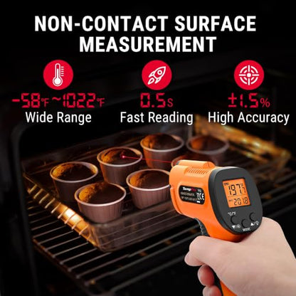TempPro TempScan Infrared Thermometer Gun with Super Long Meat Probe | Temperature Gun with Laser for Pizza Oven Accessories, Grill Thermometer Gun Meat Thermometer for Cooking BBQ HVAC Car Engine