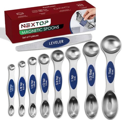 Magnetic Measuring Spoons Set of 9 Stainless Steel Dual-Sided Stackable Measuring Spoon Nesting Teaspoons Measuring Dry and Liquid Ingredients, Fits in Spice Jars Set of 9 (Sapphire) - color: Sapphire