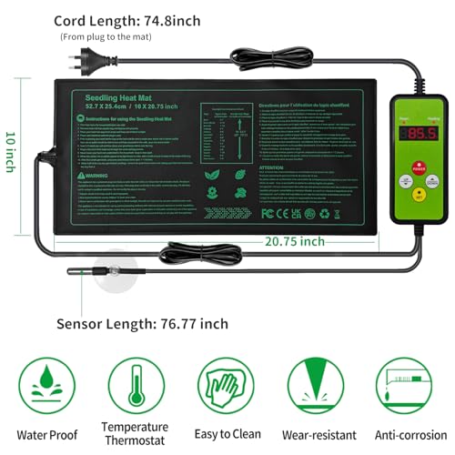 Seedling Heat Mat with Temperature Controller | Waterproof Heating Pads | Seed Germination Heating Mat 10 x 20.75 Inch - size: Seedling Heat Mat with Thermostat Digital