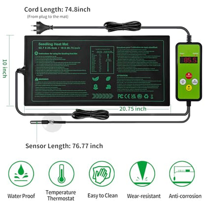 Seedling Heat Mat with Temperature Controller | Waterproof Heating Pads | Seed Germination Heating Mat 10 x 20.75 Inch - size: Seedling Heat Mat with Thermostat Digital
