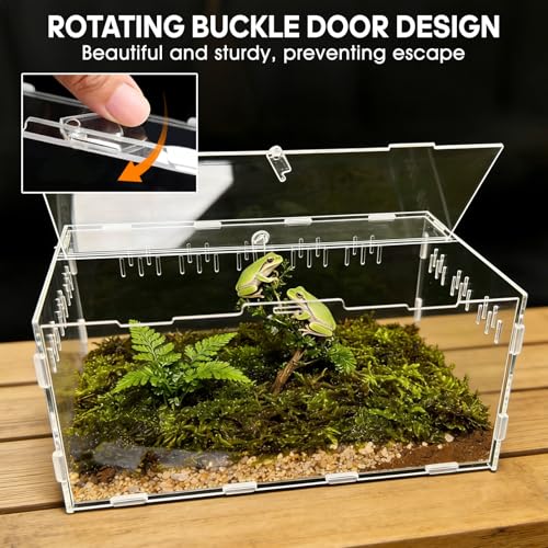 Acrylic Reptile Terrarium, Tarantula Enclosure(Tweezers & Bowl Included) | Reptile Tank with Magnetic Door for Spiders, Mantis, Frogs, Snails & Isopods, 11.4"x7.8"x5.9"