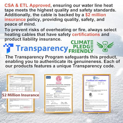 HEATIT Heating Cable - CSA & ETL Approved, Prevents Pipe Freeze, Keeps Water Flowing, Energy-Efficient, Reliable Performance, Hassle-Free, Durable Heat Tape for Water Pipes HISD 6ft, 7w/ft, 120V - style: 6 Feet