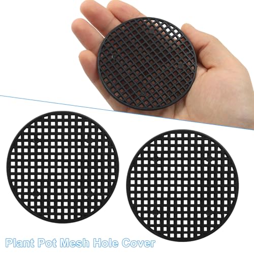 Plant Drainage Mesh Pads, 2.2 Inch, 50pcs Plastic Grid Mat | Round, Breathable Soil Guard, for Potted Plants, Bonsai, Black - size: 2.2 Inch