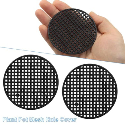 Plant Drainage Mesh Pads, 2.2 Inch, 50pcs Plastic Grid Mat | Round, Breathable Soil Guard, for Potted Plants, Bonsai, Black - size: 2.2 Inch
