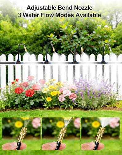 Upgraded 5/16" Drip Irrigation Kit (100FT), High-Flow Garden Watering System with 16 Bendable 360° Brass Misting Nozzles, Quick-Push Connectors & Leak-Proof Design for Patio, Greenhouse & Flower Beds - size: 100FT