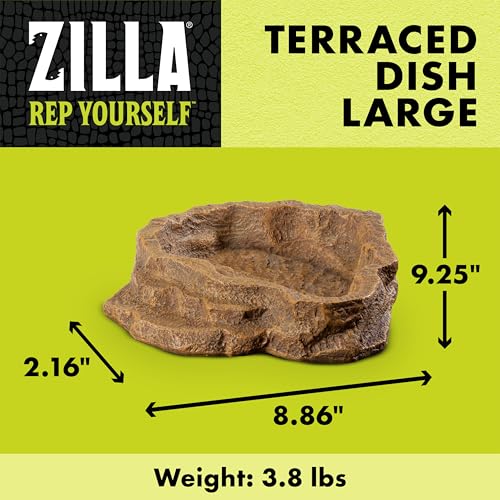 Zilla Terraced Dish, Reptile Feeding Dish, Stable and Spill-Resistant, Ideal for Geckos, Skinks, Snakes and Lizards, Large - size: Large