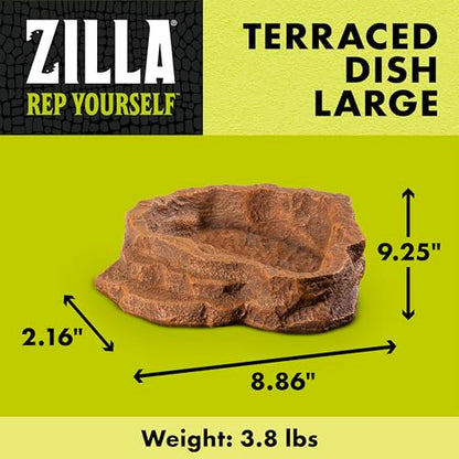 Zilla Terraced Dish, Reptile Feeding Dish, Stable and Spill-Resistant, Ideal for Geckos, Skinks, Snakes and Lizards, Large - size: Large