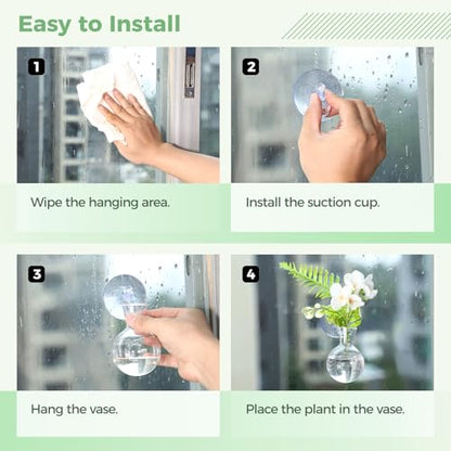 4 Pack Glass Propagation Vases for Plants, Hanging Window Planters with 4 Suction Cups and 2 Brushes, Glass Plant Terrarium Vase, for Water Cultivating, Home Decor, Housewarming Present