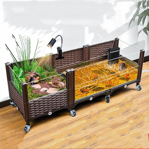 Large Tortoise Habitat Tank with Drainage & Glass Pool,Turtle Habitat Tank | Indoor / Outdoor Reptile Habitat,Aquatic & Terrestrial Turtle Terrarium with Wheels,Ideal for Pet Turtles,Reptile Enclosure
