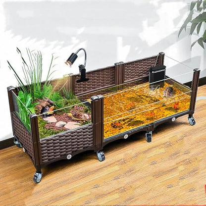 Large Tortoise Habitat Tank with Drainage & Glass Pool,Turtle Habitat Tank | Indoor / Outdoor Reptile Habitat,Aquatic & Terrestrial Turtle Terrarium with Wheels,Ideal for Pet Turtles,Reptile Enclosure