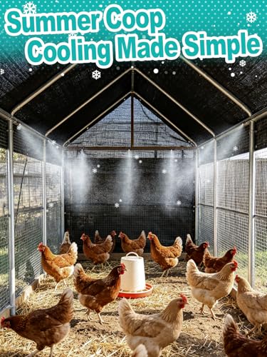 39.4ft Pre-Assembled Chicken Coop Misting System for Cooling Poultry | MADHOLLY Easy to Install, Leak-Resistant Mist Hose Kit, with 3/4" Adapter, 11 Brass Nozzles, Filter Gasket Accessories