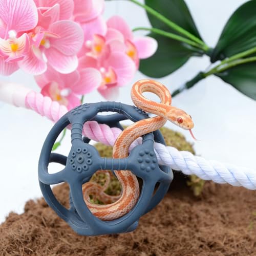 Blue Reptile Climbing Ball - 3.9 Inch Silicone Snake Enrichment Toy, Hollow Jungle Gym Ball for Python Corn Snake, Easy to Clean Habitat Decor Accessories