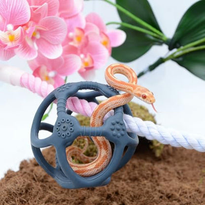 Blue Reptile Climbing Ball - 3.9 Inch Silicone Snake Enrichment Toy, Hollow Jungle Gym Ball for Python Corn Snake, Easy to Clean Habitat Decor Accessories