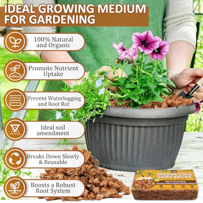 10 Pack Coco Chips for Plants- 11lb Organic Coconut Husk Potting Mix | Coconut Mulch Coco Husk Chips for Garden, Potted Plants, Orchid Repotting Soil Mix, High Expansion & Moisture Retention - size: 10 Pack