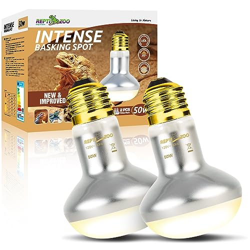 REPTI ZOO 50W Reptile Heat Lamp Bulb,2 Pack Intense Spot Basking Light,UVA Daylight Heating Lamp Bulb for Reptile & Amphibians & Chicken Brooder,Bearded Dragon, Lizard, Tortoise - style: 50W/Daylight